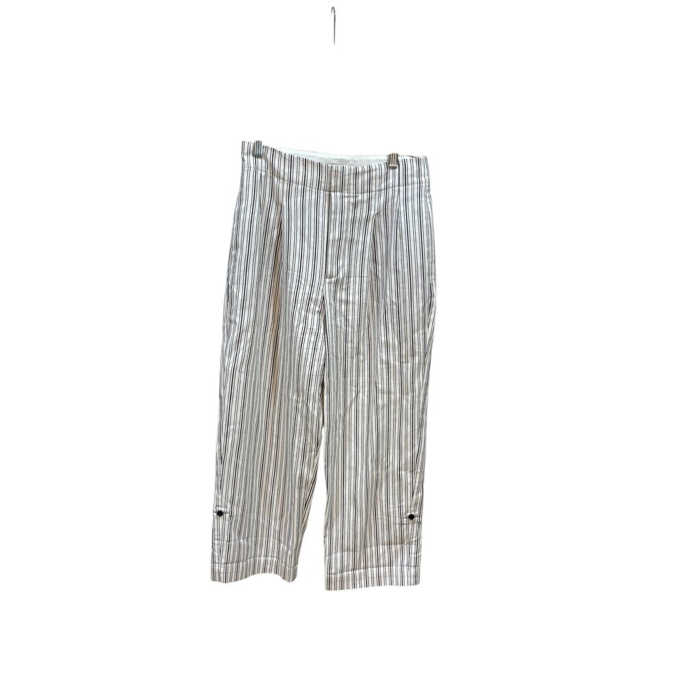 Alice + Olivia White Black 100% Cotton Striped High Waisted Capri Pants Size 0